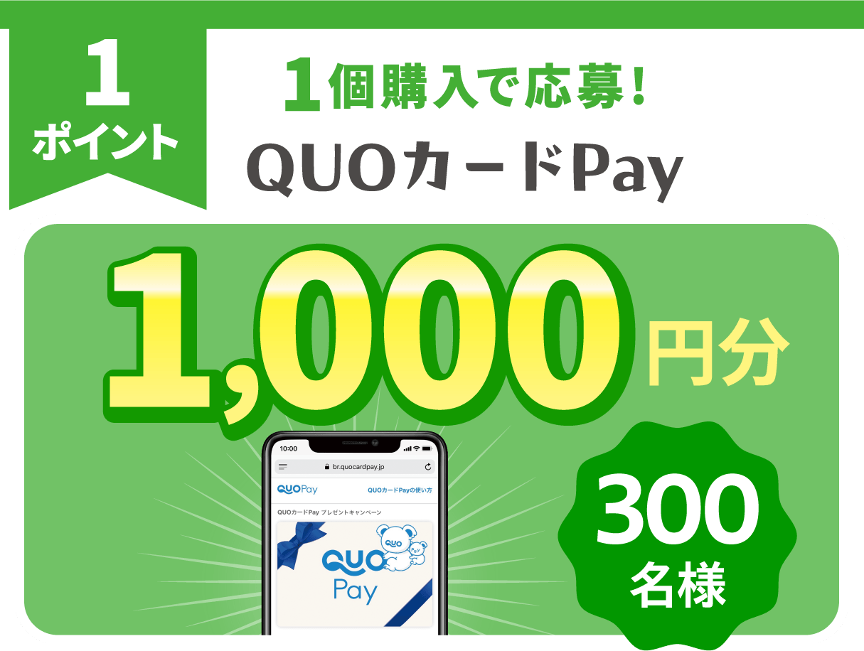 1ポイント 1個購入で応募!QUOカードPay 1,000円分 300名様